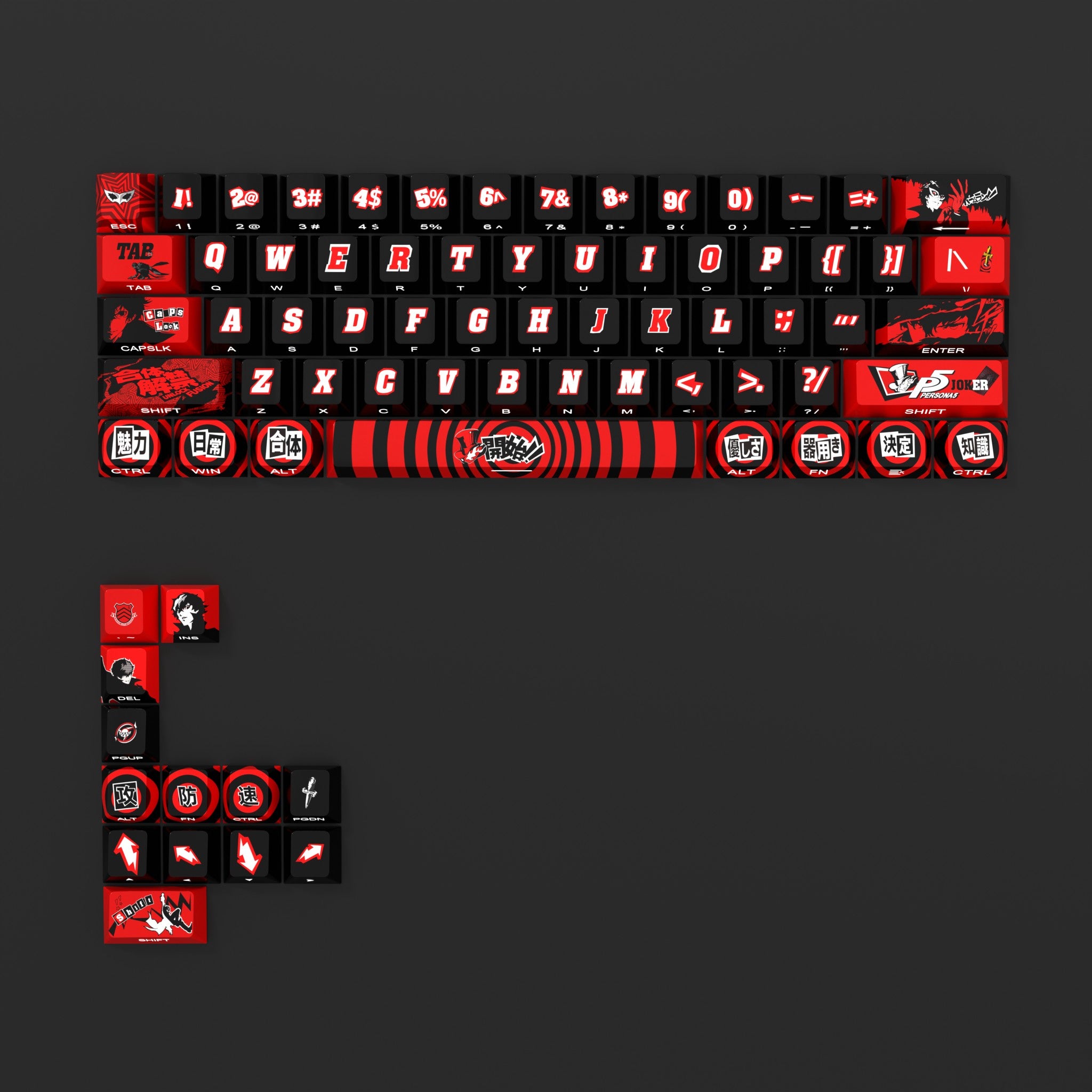 Persona 5, P5, Amamiya Ren Theme Side Carving Original Transparent Keycap Small Set PBT Thermal Sublimation Original Height Keycap Set