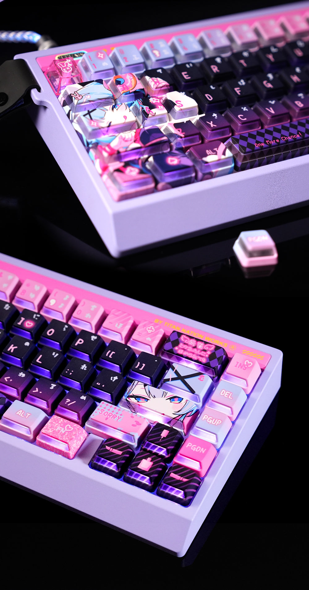 Rabbit Hole themed keycap pbt+PC sublimation technology side transparent personalized keycap set, anime game music themed decorative keycaps