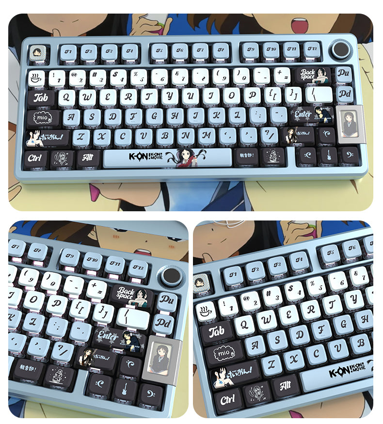 K-ON! Theme: Akiyama Mio Blue Personalized Keycap Set with Original Factory Translucent PBT Thermal Sublimation Process for Side Carving