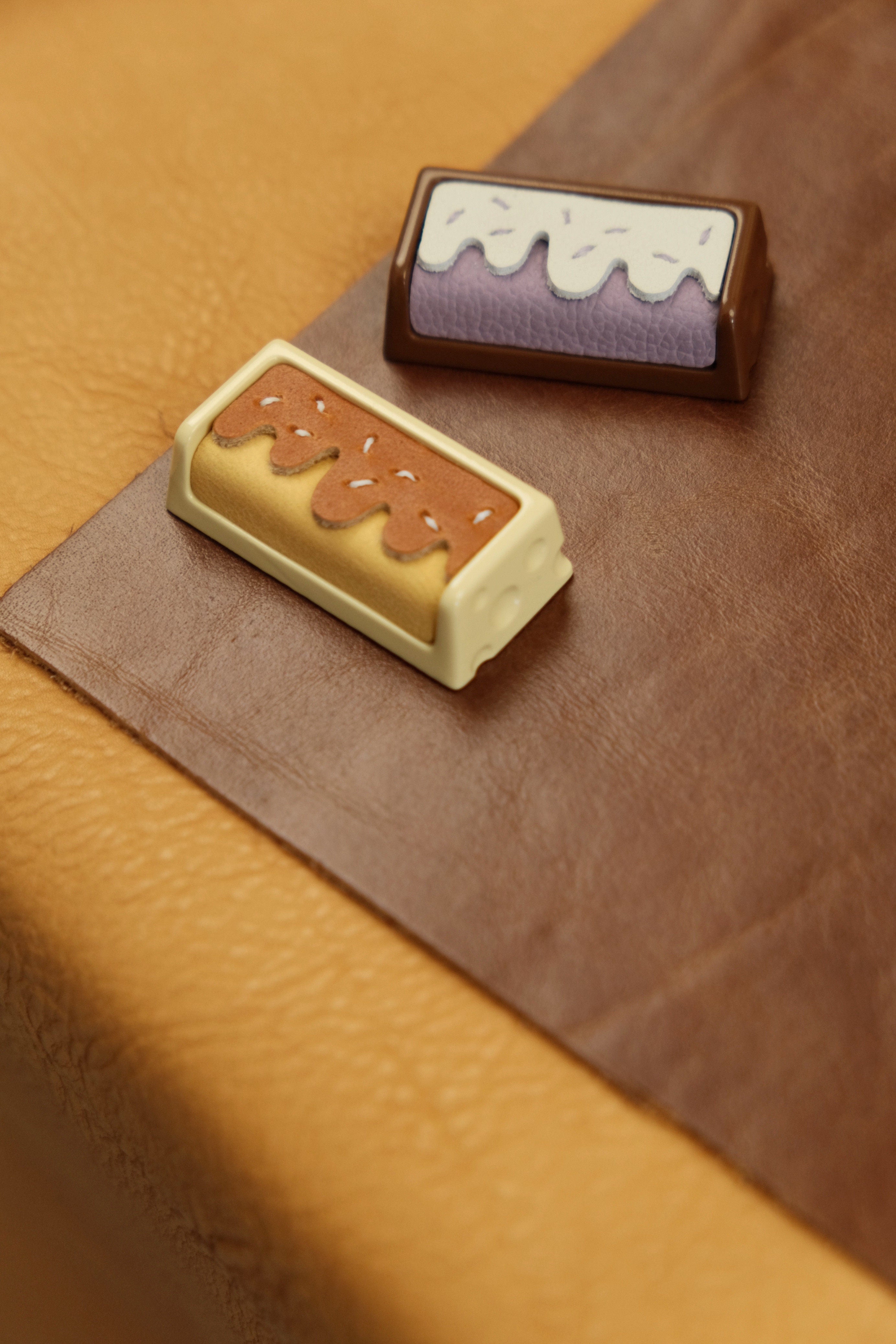 Delicious cake, 2U leather+resin personalized keycaps, mechanical keyboard decorative keycaps, food art creative keycaps