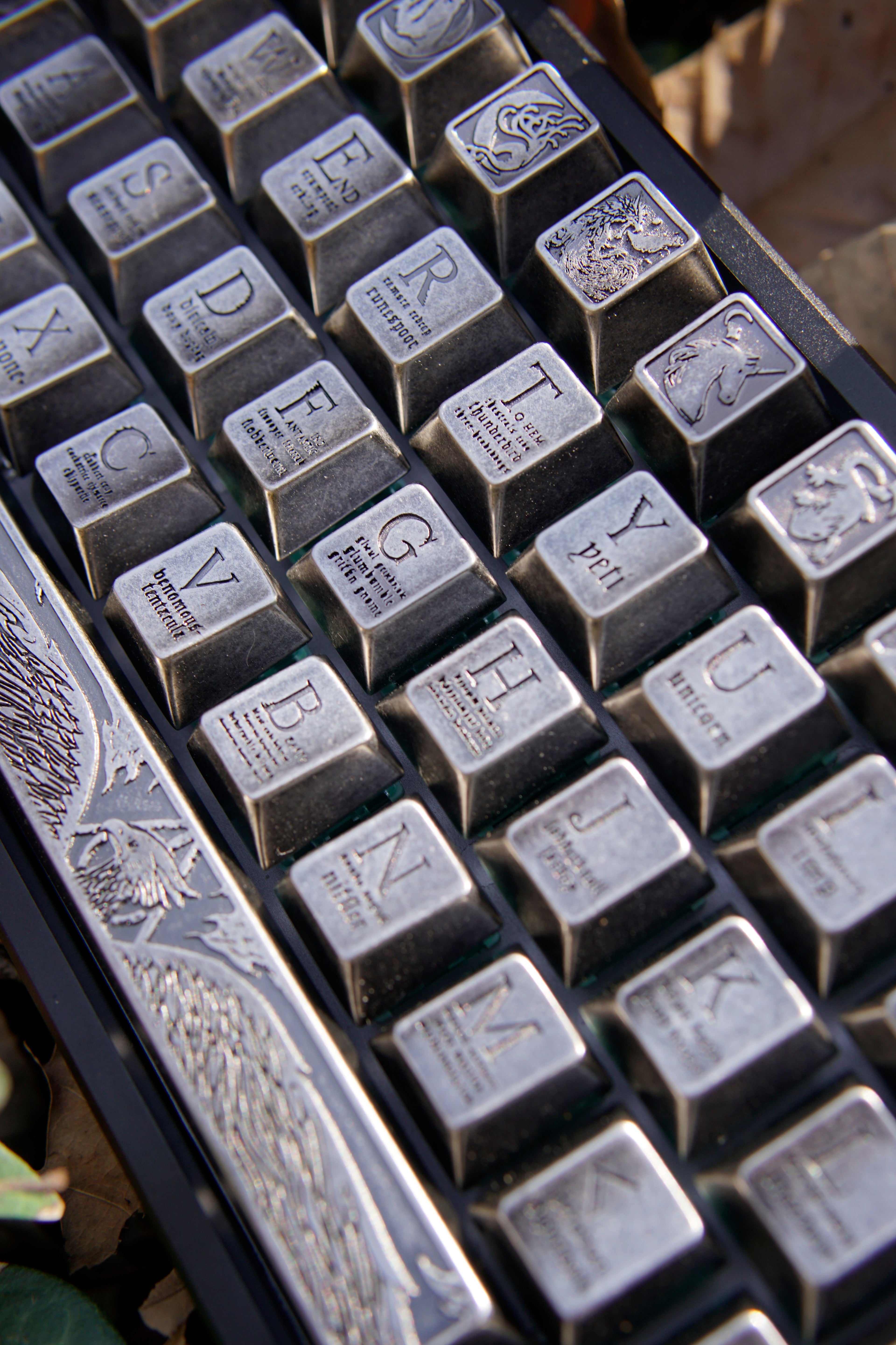 Fantastic Beasts theme, metal laser carved keycaps set, personalized keycaps made of zinc alloy material.