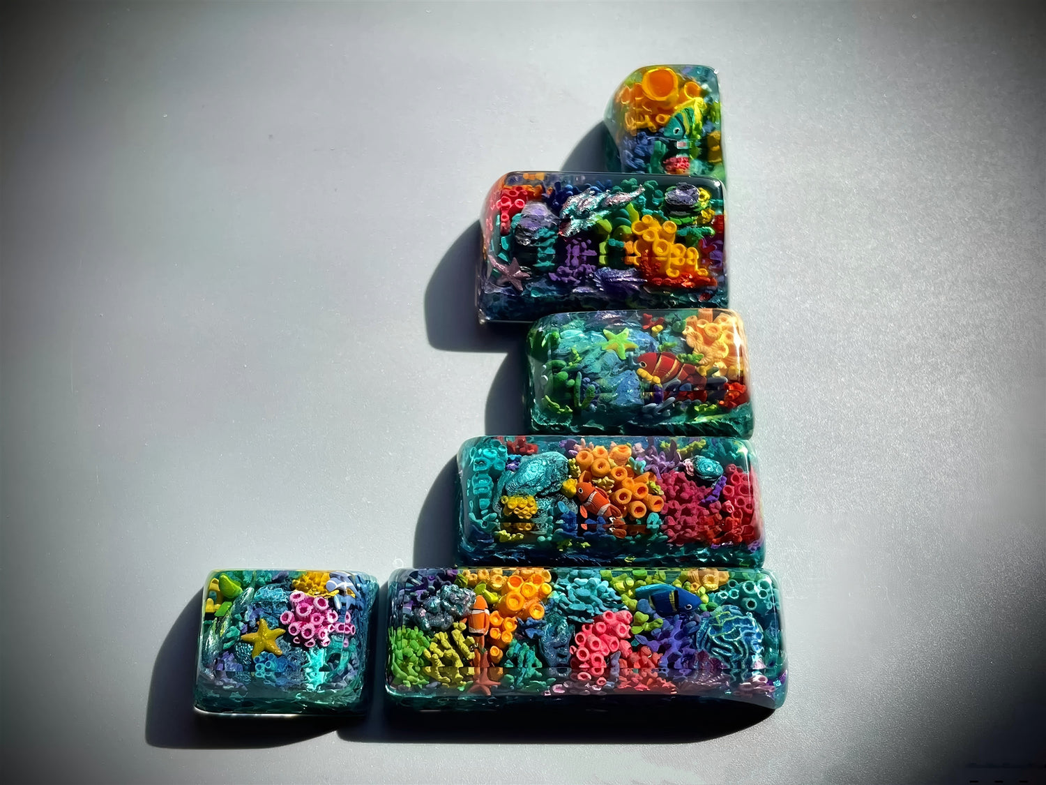 Underwater World Handmade Keycaps, Resin Personalized Keycaps, Crystal Drops of Glue Art Keycaps