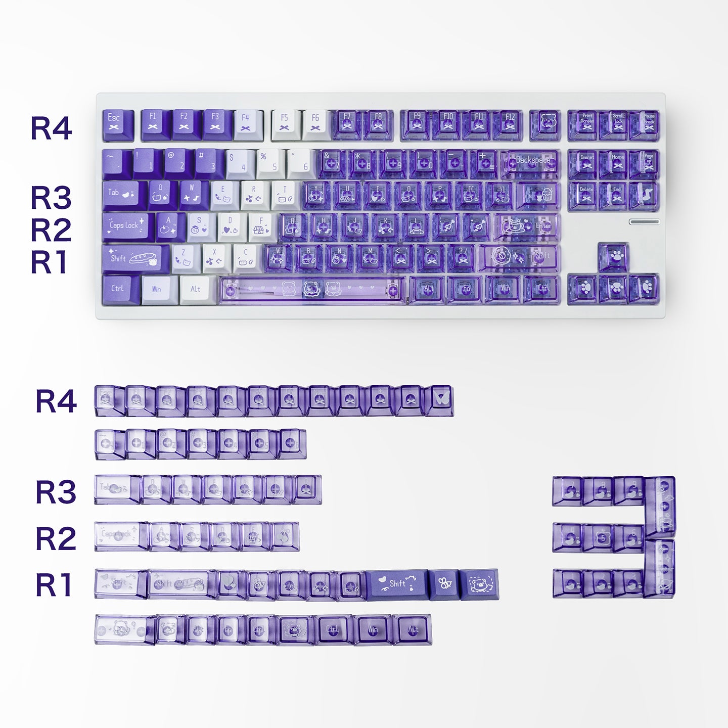 Snowy Mountain Strawberry Heartbeat Gradient Pink Transparent Mechanical Keyboard Keycaps Customization Complete Set PBT+PC Original Factory Height Set Keycaps