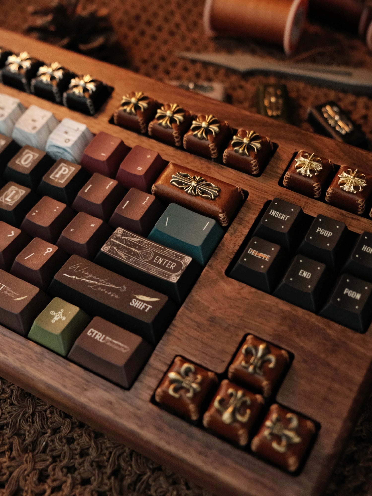 Leather sewing, resin base, Chrome Hearts, Retro style 2U backspace key personalized keycap, mechanical keyboard decorative keycap