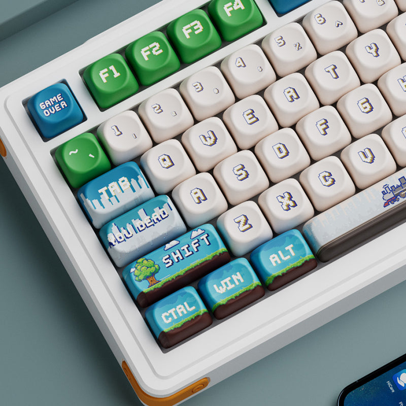 16 bit keycaps, all five sided thermal sublimation small circular pixel machine style mechanical keyboard keycaps