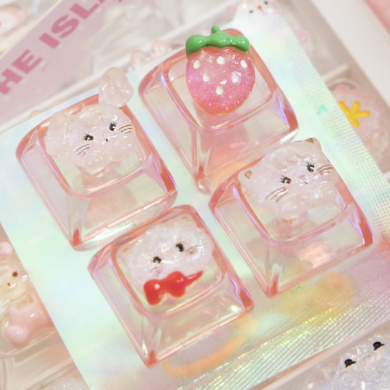 Mikko Transparent Keycaps Customized Fine Sparkling Pink Personalized Keycaps, Cute Pink Keyboard Decorative Keycaps