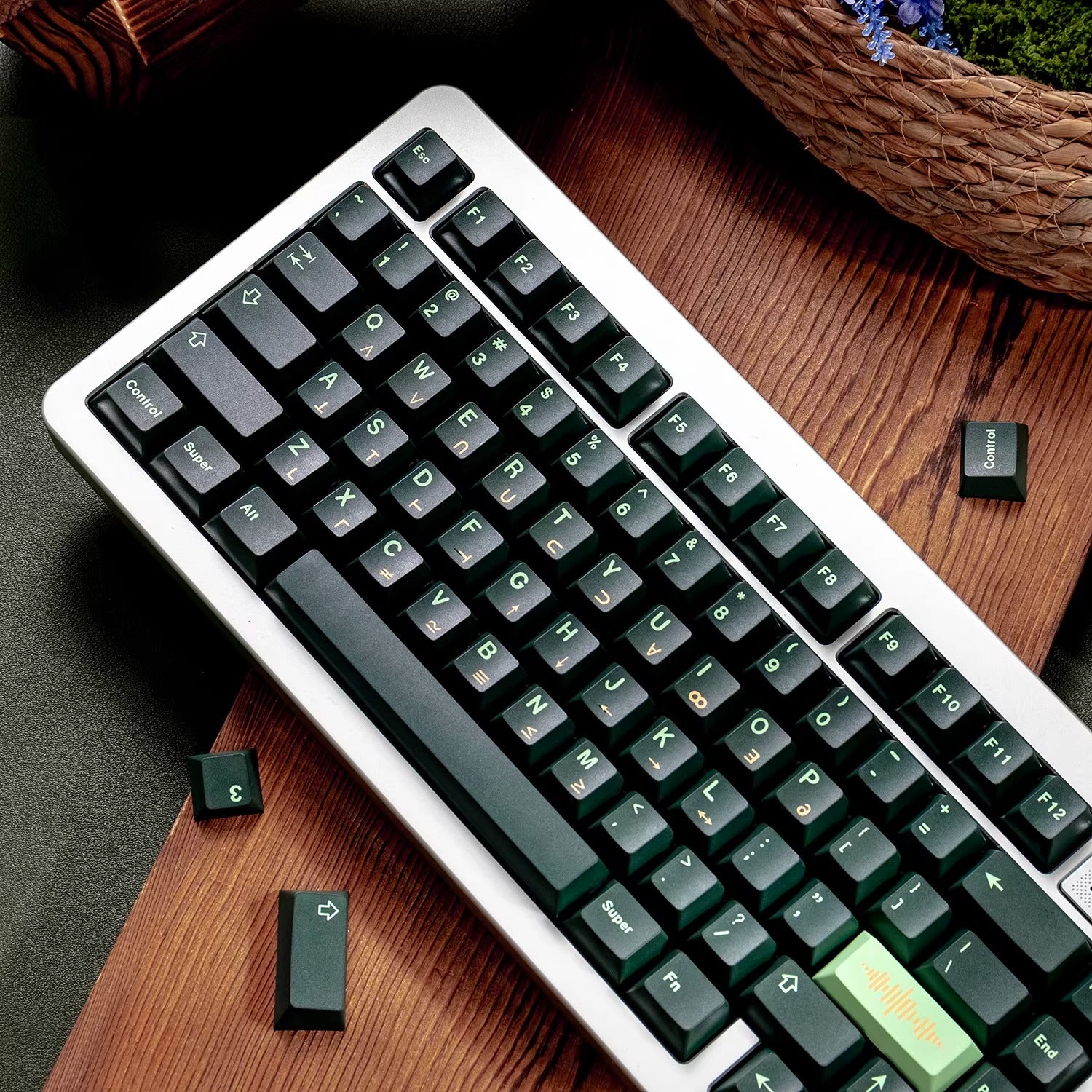 OMRON themed design, green PBT material personalized keycap set, factory height, compatible with Wooting/ROG EXTREME mechanical keyboard