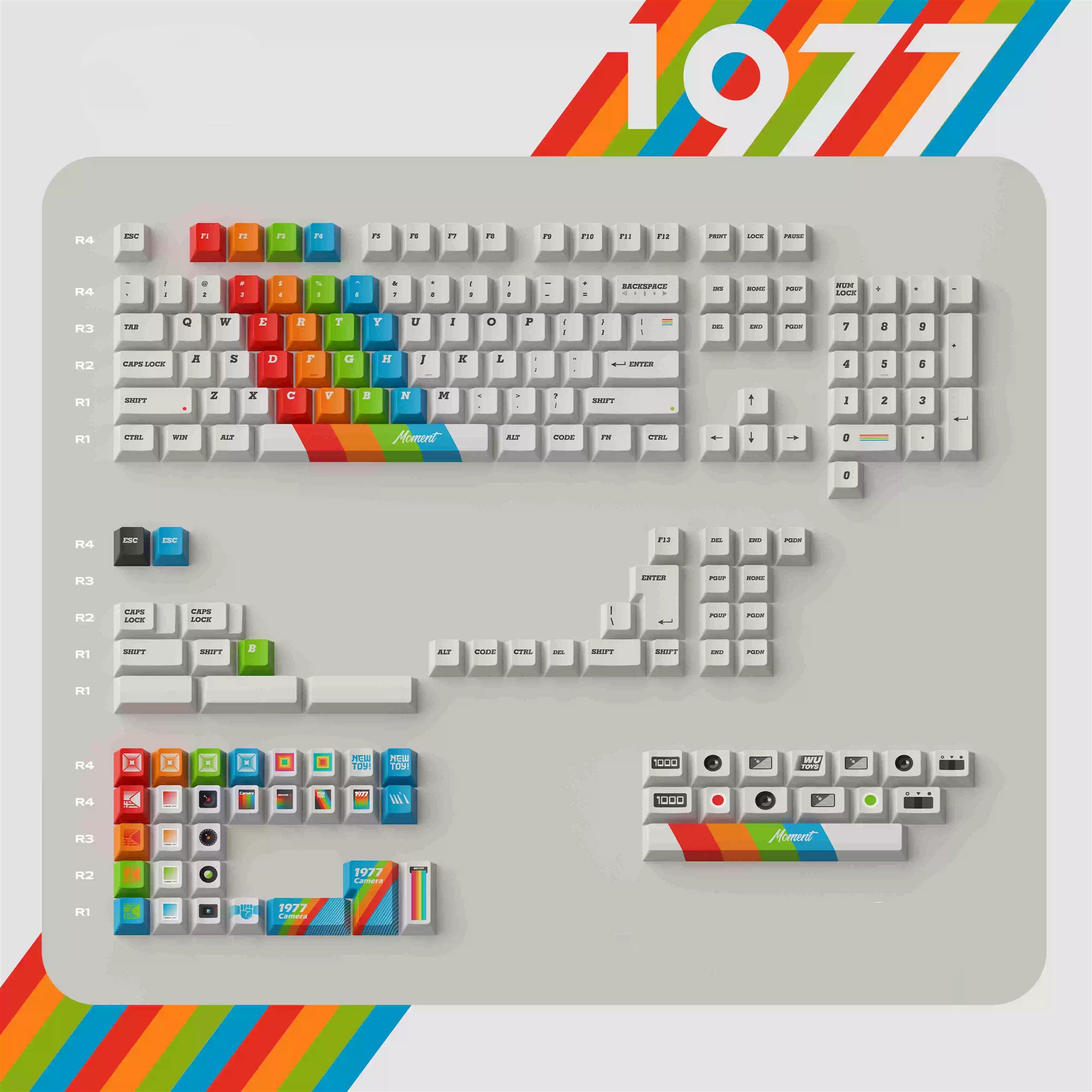 Original retro Polaroid keycap 1977 factory height 176 key PBT five sided thermal sublimation mechanical keyboard personalized keycap set