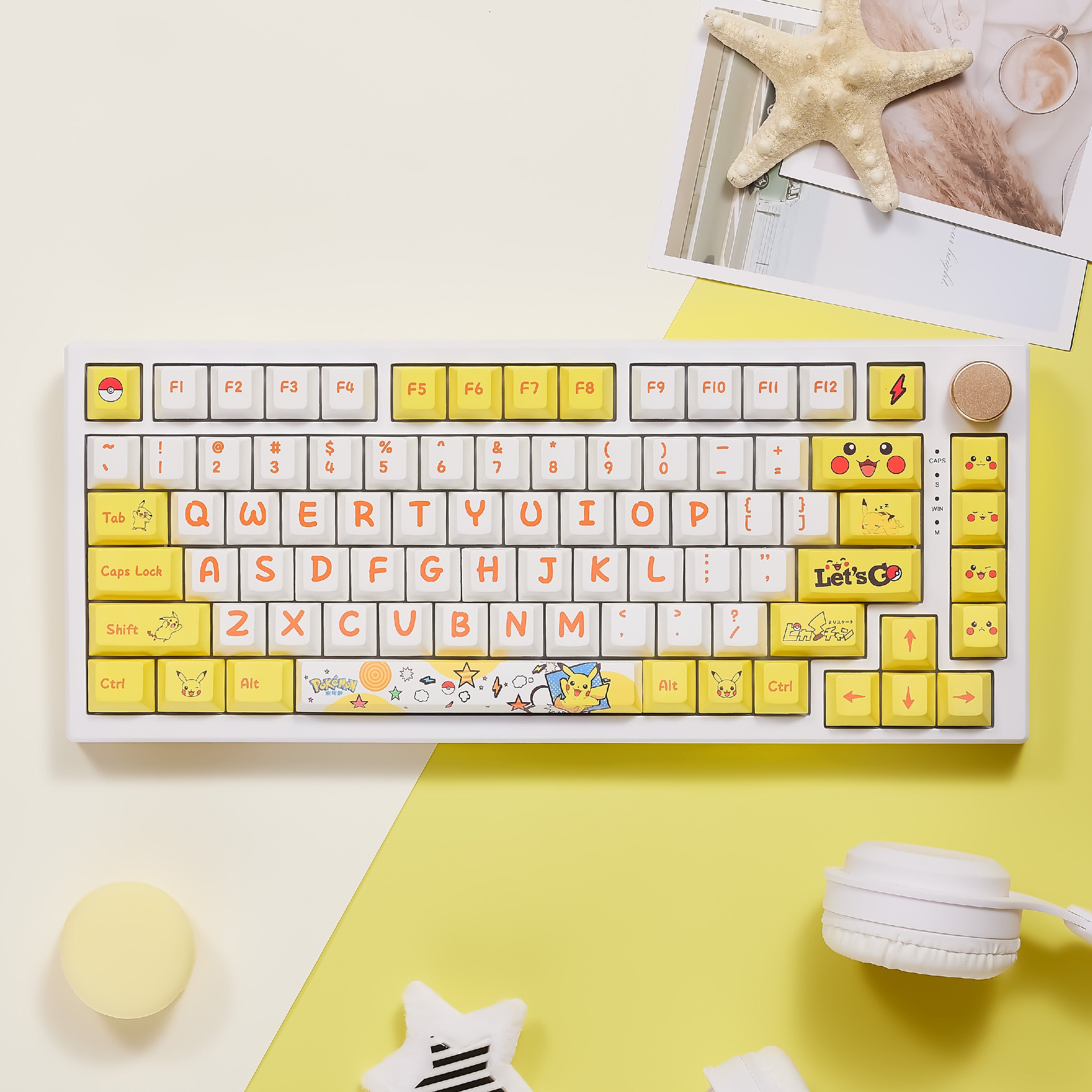 Pok é mon, Pikachu themed design, PBT material, sublimation craftsmanship, large characters, personalized keycaps, mechanical keyboard decorative art keycaps