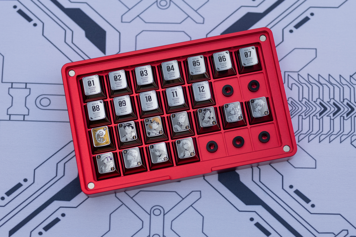 EVA themed series, titanium alloy personalized keycaps for digital and F-zone keycaps, metal carved decorative keycaps for anime and gaming peripherals.