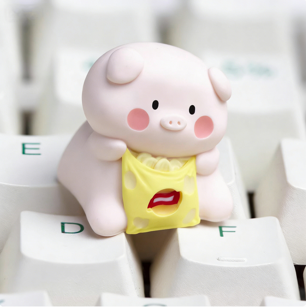 Original design, cola pig/potato chip pig, multi-color resin molded personalized keycaps, cartoon image design decorative keycaps, handmade keycaps