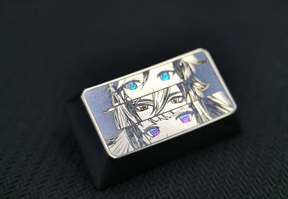 Genshin Impact,The Eye of Water, Fire, Grass, and Wind, Rock, and Thunder. Titanium alloy precision carving, colored titanium keycaps.