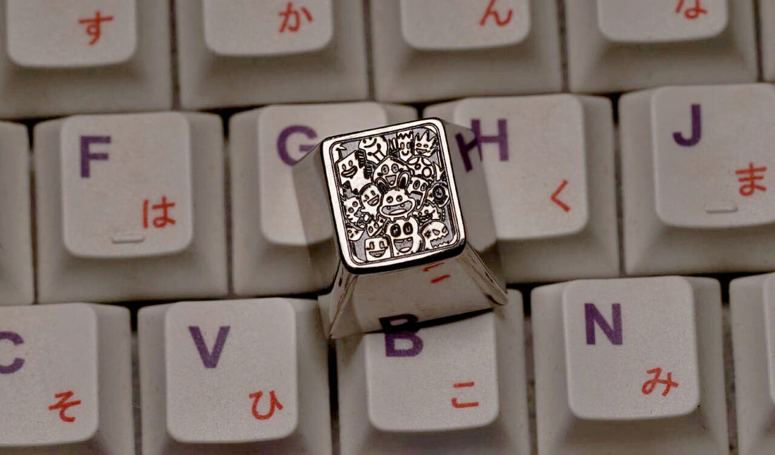 Graffiti buddies, black and white titanium alloy plain carving, metal carving personalized keycaps, keyboard decorative keycaps