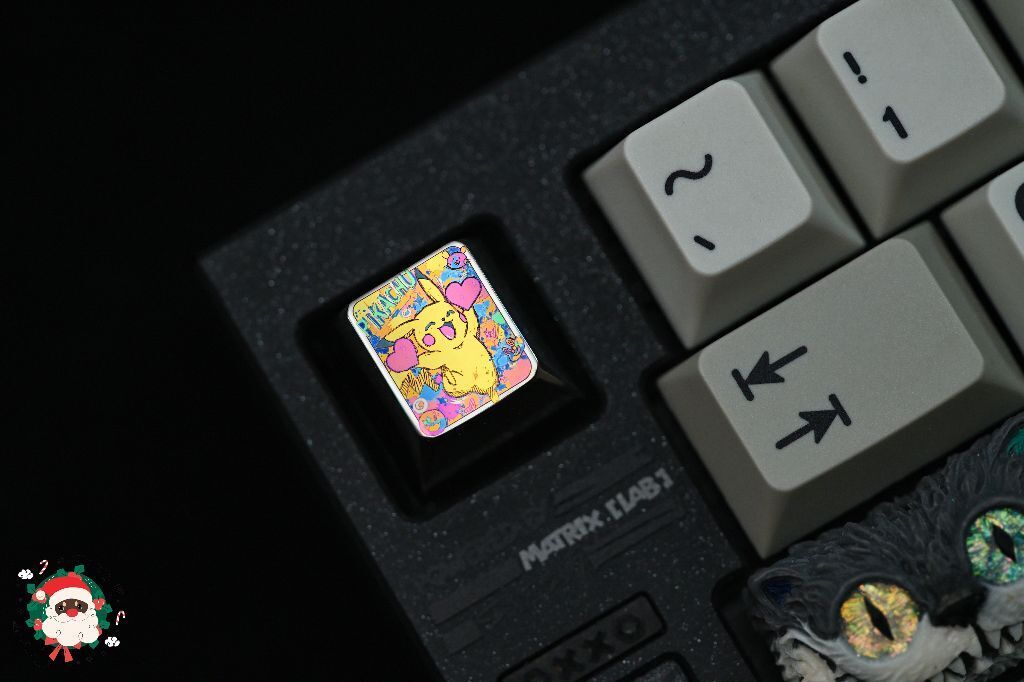Pikachu crayon comic style, titanium alloy carved personalized keycaps, decorative keycaps