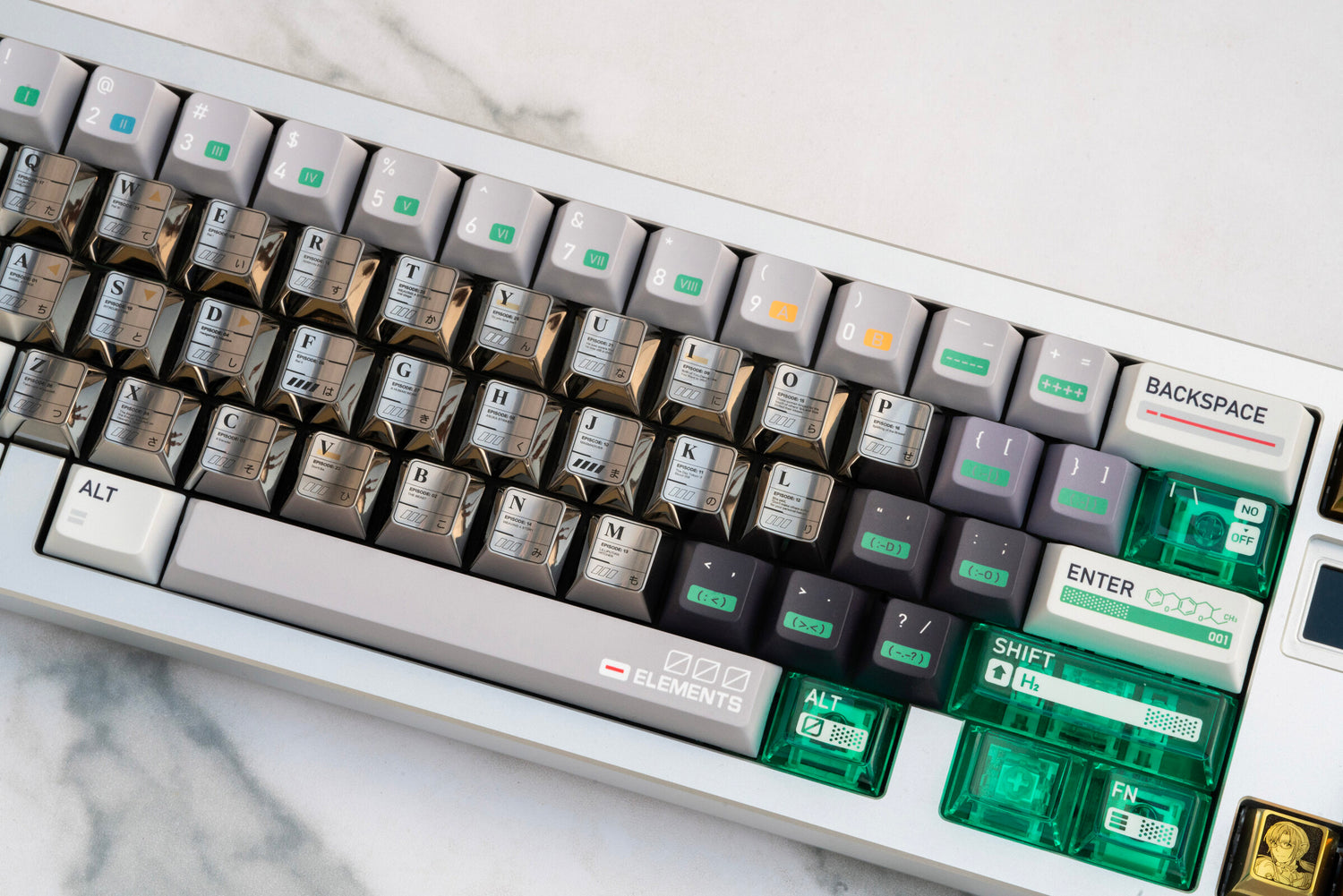 EVA theme, 26 letter key titanium alloy set, metal set personalized keycaps, anime themed keycaps.