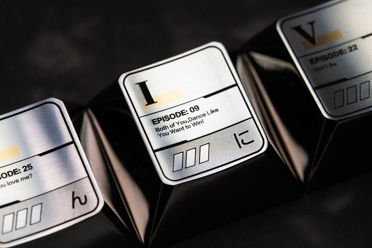 EVA theme, 26 letter key titanium alloy set, metal set personalized keycaps, anime themed keycaps.