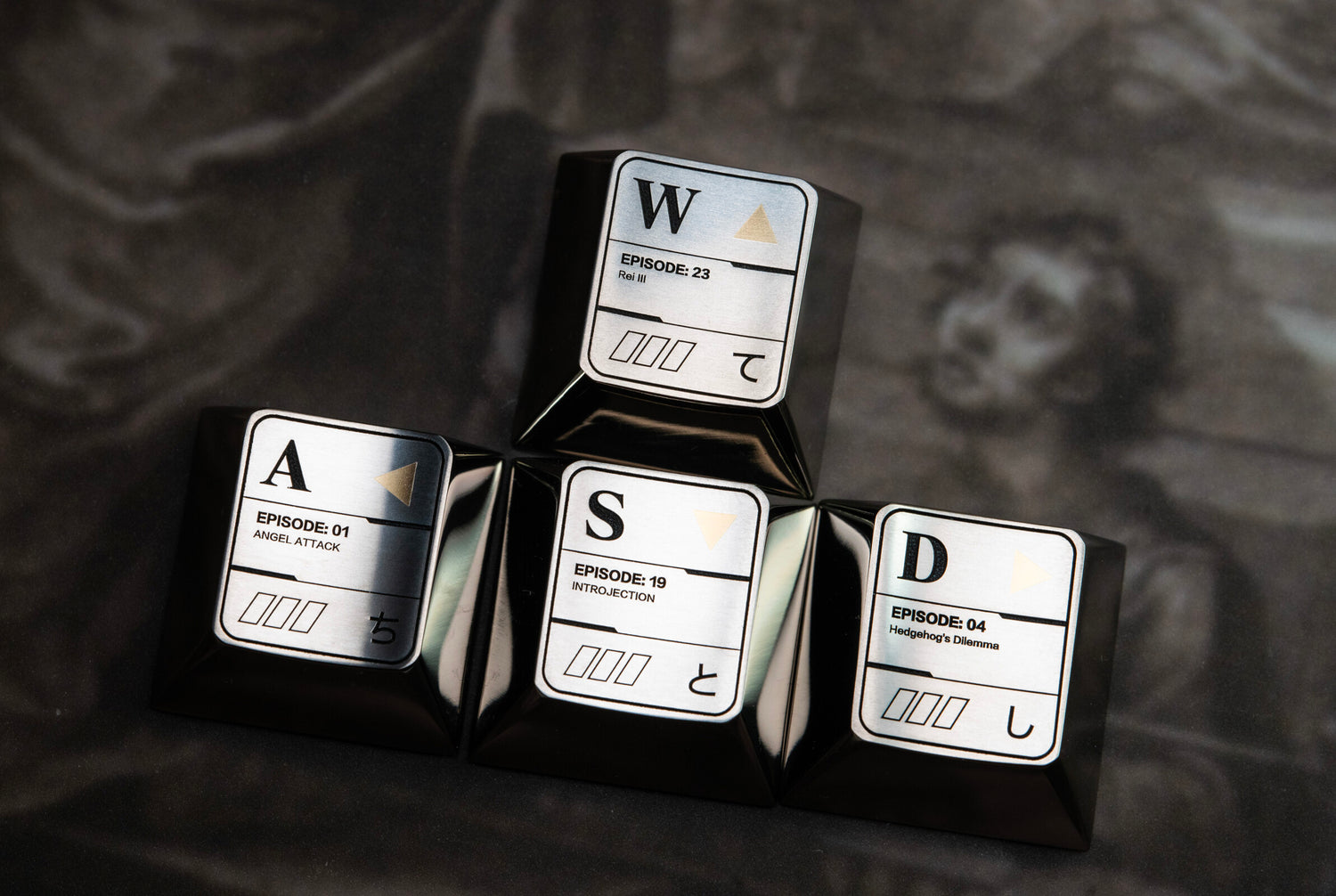 EVA theme, 26 letter key titanium alloy set, metal set personalized keycaps, anime themed keycaps.
