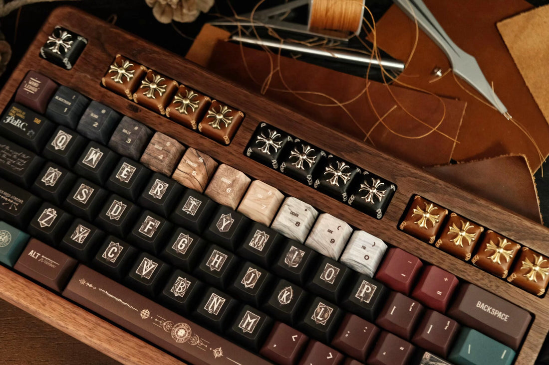 Chrome Hearts style, leather hand sewn rivet metal parts, personalized keycaps, fashionable keycaps