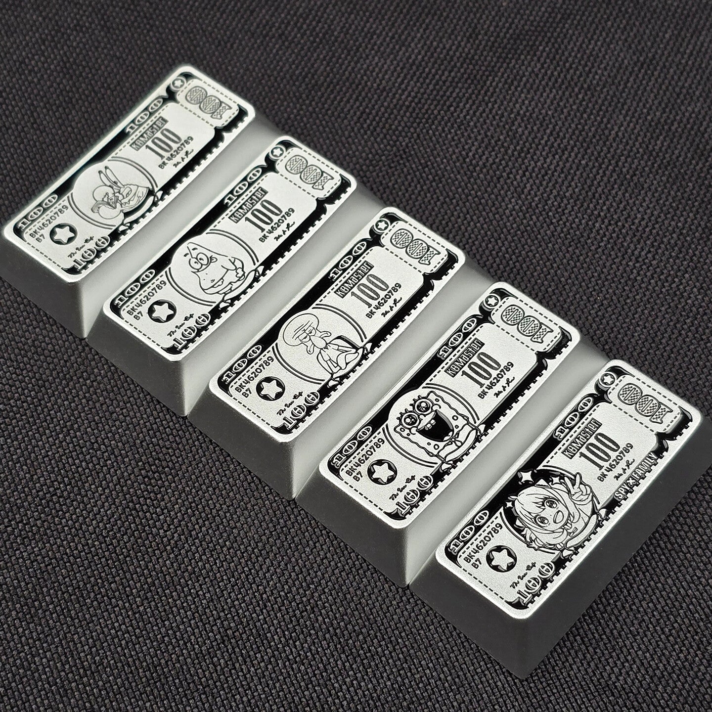 Anime themed design for US dollar bills, featuring aluminum alloy personalized keycaps, 2.25U personalized keycaps, and mechanical keyboard decorative keycaps
