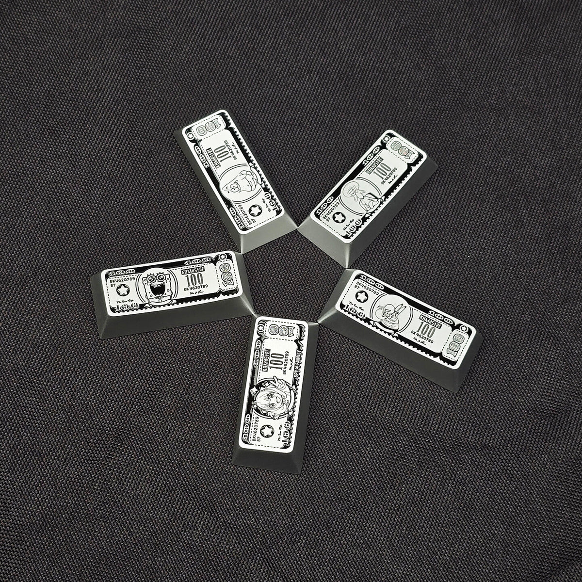 Anime themed design for US dollar bills, featuring aluminum alloy personalized keycaps, 2.25U personalized keycaps, and mechanical keyboard decorative keycaps