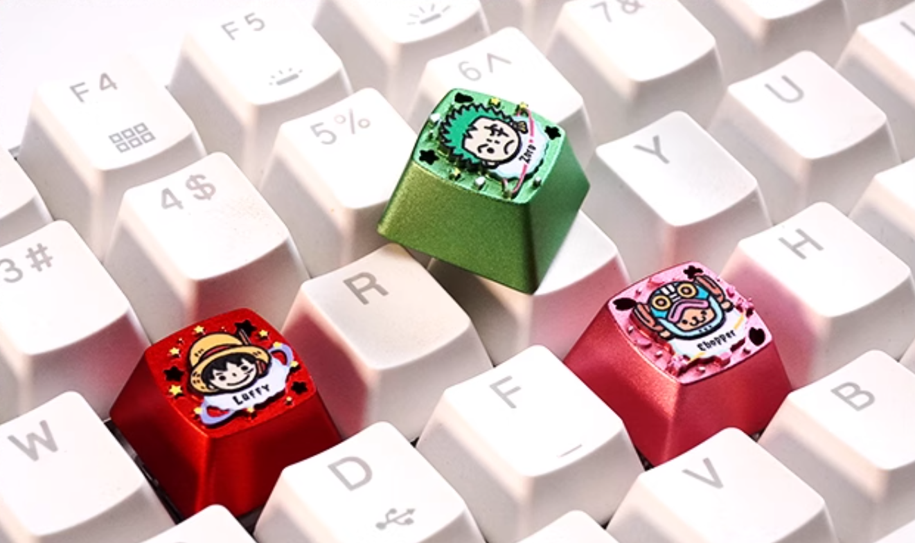 One Piece character cartoon character personalized keycap aluminum alloy metal anode process mechanical keyboard customized metal decorative keycap.