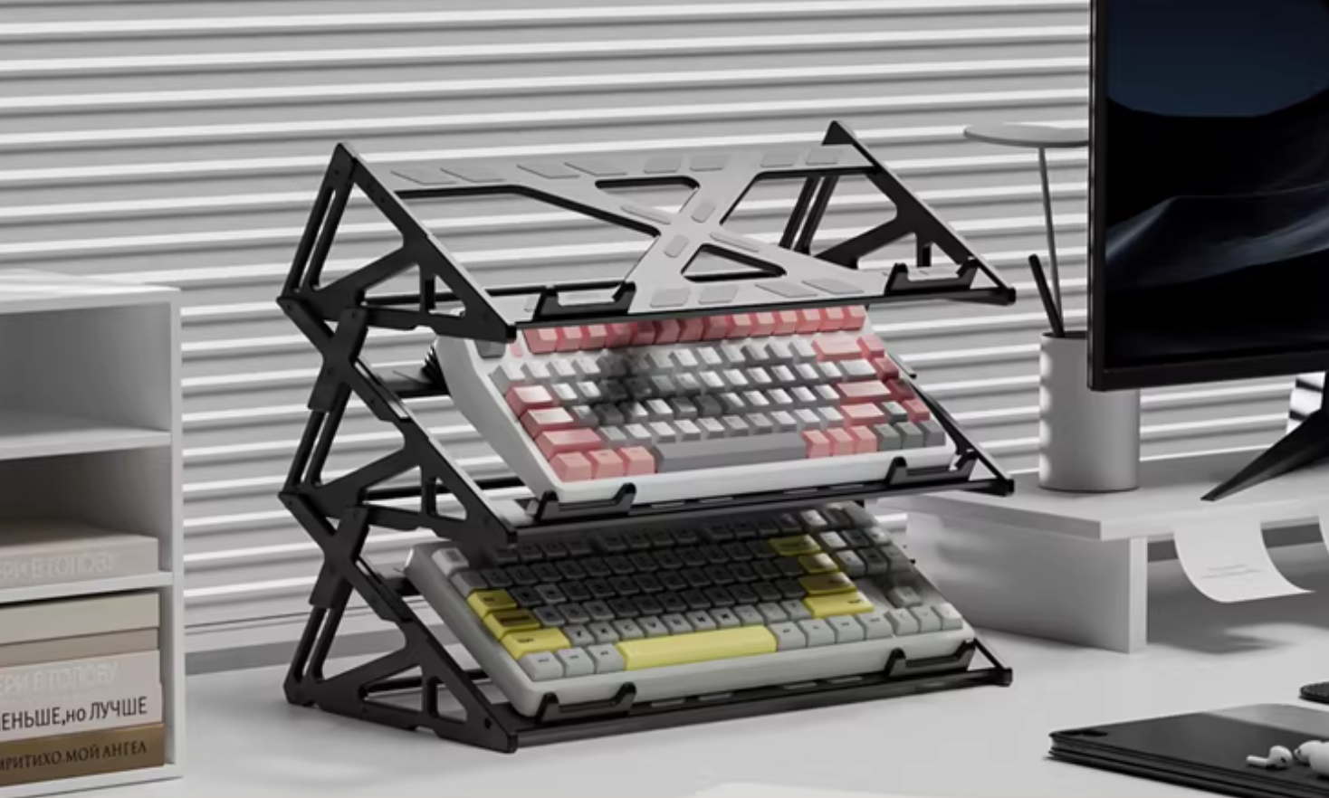 Customized metal anode keyboard bracket, customized mechanical keyboard display stand, double-layer and three-layer desktop storage and decoration bracket