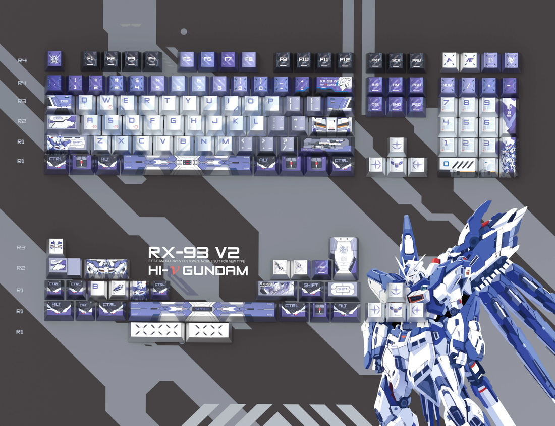 Gundam series, Hi Yun Gundam theme design custom set personalized keycap series, PBT material, factory height, compatible with 61/64/68/75/84/87/104 mechanical keyboard keycap set