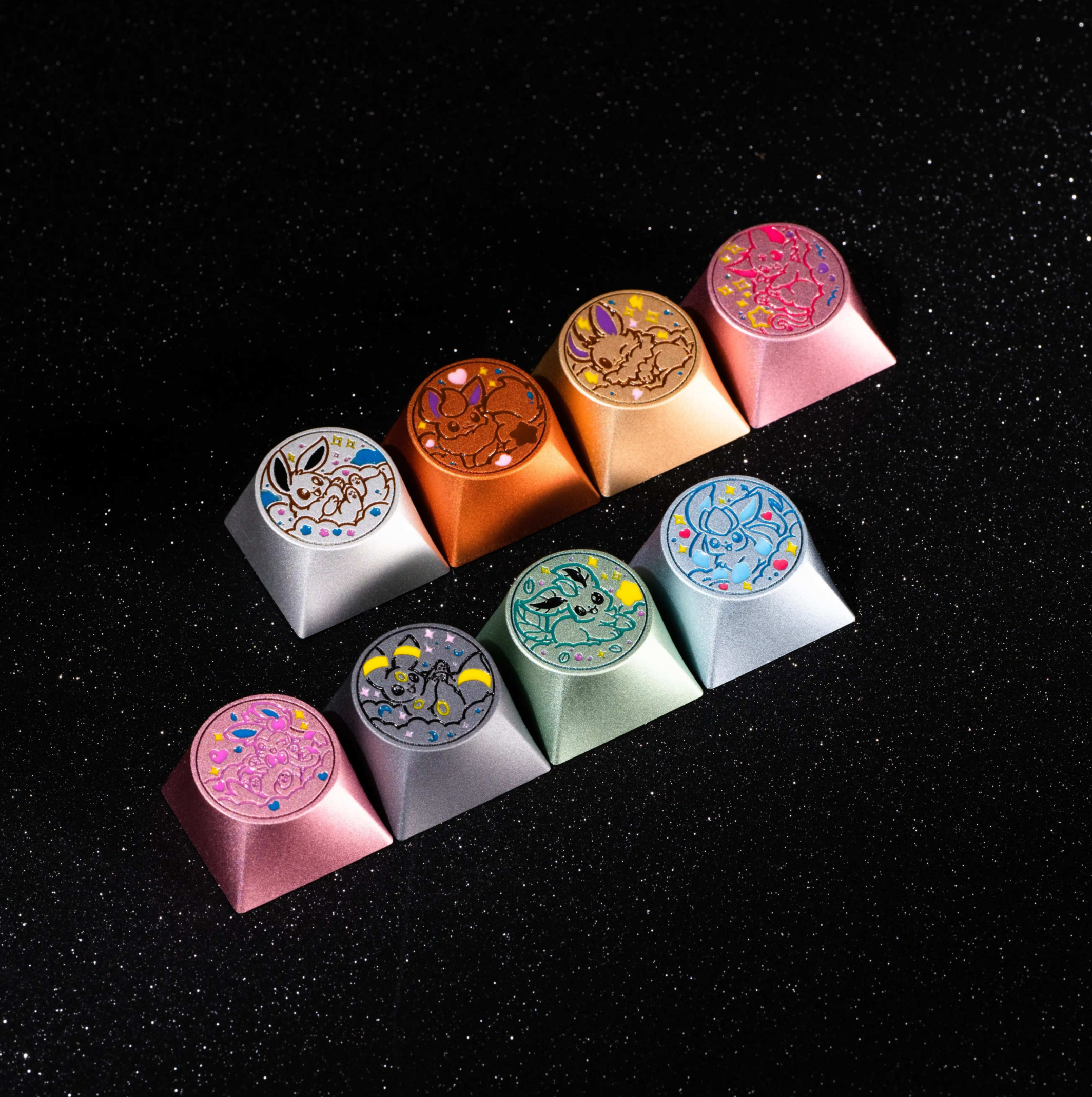 Pok é mon, Eevee series, aluminum alloy CNC circular button shaped personalized keycaps, mechanical keyboard metal decorative keycaps