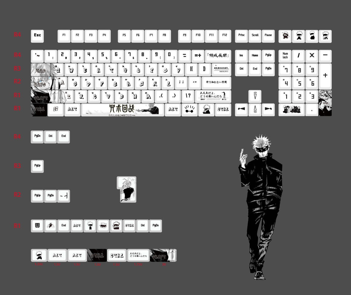 Jujutsu Kaisen themed keycaps, Itadori Yuji/Gojo Satoru PBT material personalized key cap set, animation game culture creative decoration key cap set, compatible with 61/64/68/75/84/87/104 key mechanical keyboard