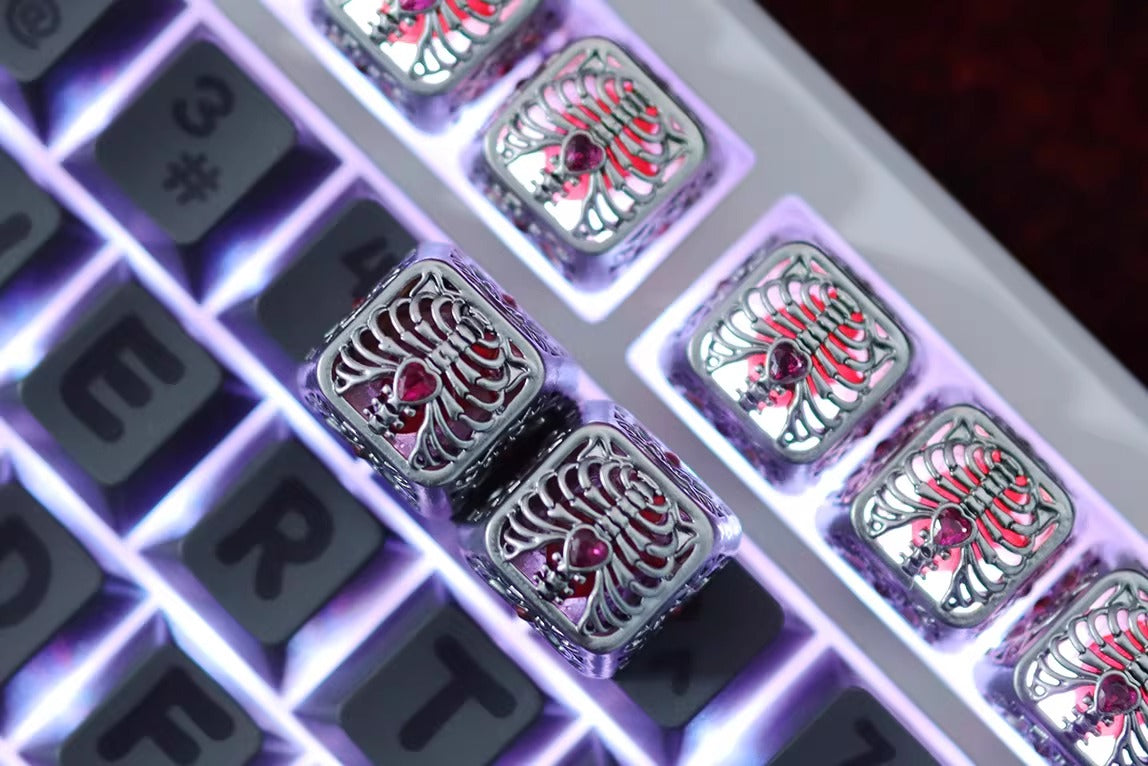 Steel heart, metal gemstone inlaid hollow design personalized keycaps, mechanical keyboard creative decorative keycaps