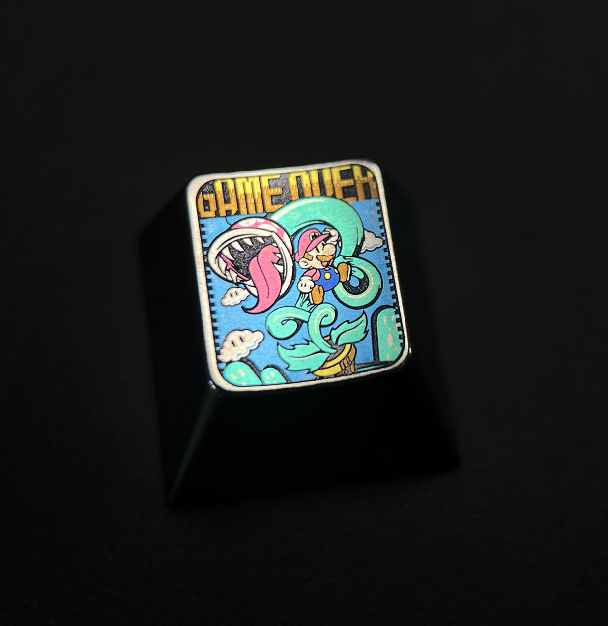 Super Mario, Piranha Plant, 1U titanium alloy personalized keycap, anime and game classic card character keyboard decoration keycap art keycap.