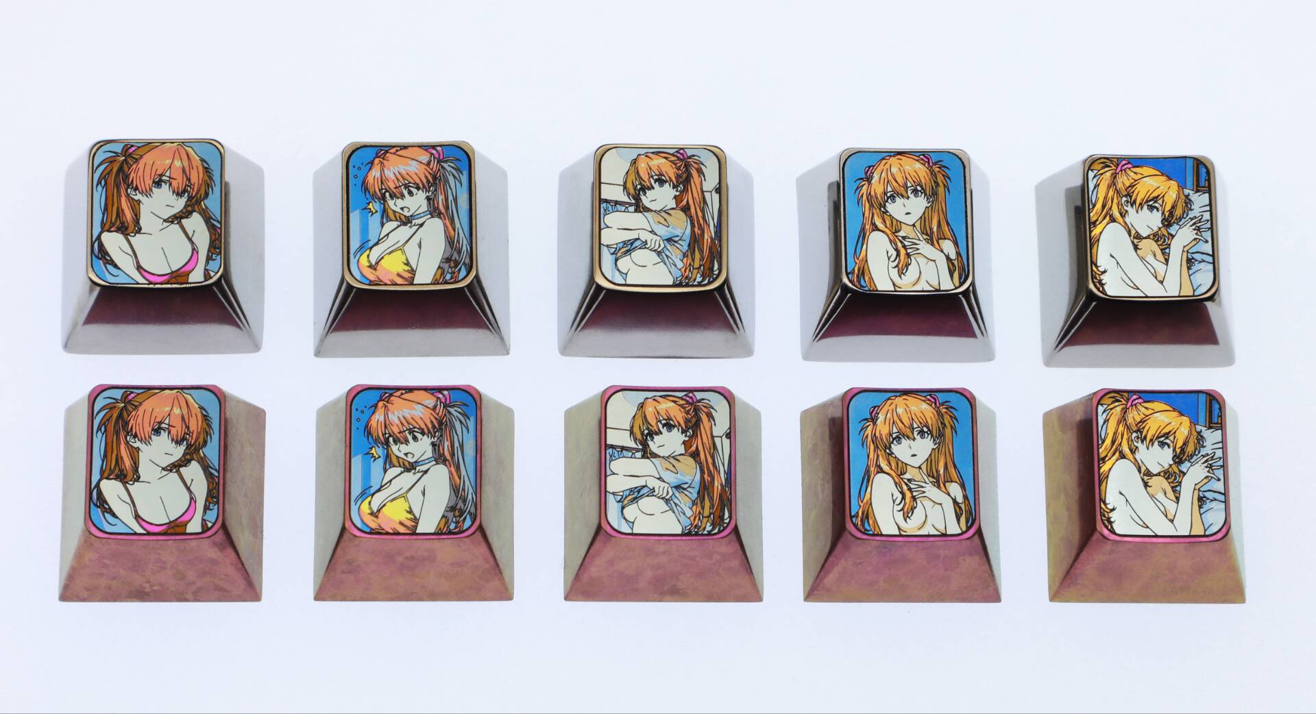 EVA, Asuka, 1U titanium alloy personalized keycaps with optional height, can be used to form directional keys/WASD sets, anime, gaming, cultural and creative decorative keycaps