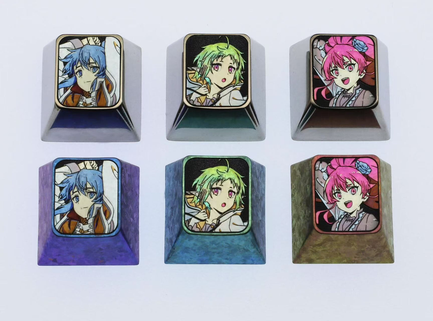 Mushoku Tensei, 1U titanium alloy personalized keycaps, metal personalized decorative keycaps, customized keycaps for anime characters