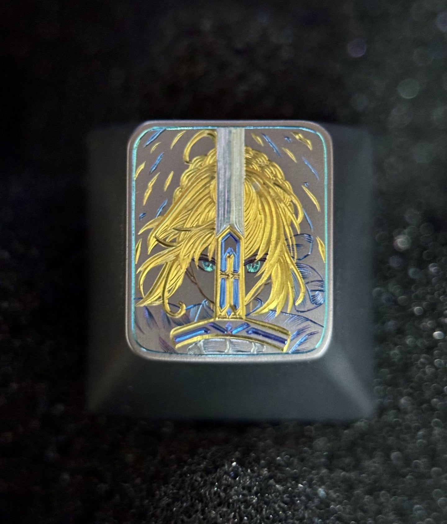 Saber hand carved titanium alloy anode lines 1u personalized keycaps, anime and game characters hand carved metal creative keycaps