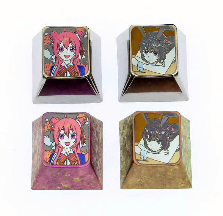 Matsuzaka Satou, Akurajima Mai, 1U titanium alloy carved personalized keycaps, metal decorative keycaps, anime art keycaps