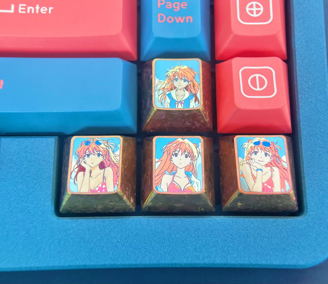 EVA, Asuka directional key set titanium alloy personalized keycaps, metal decorative keycaps, anime keycaps