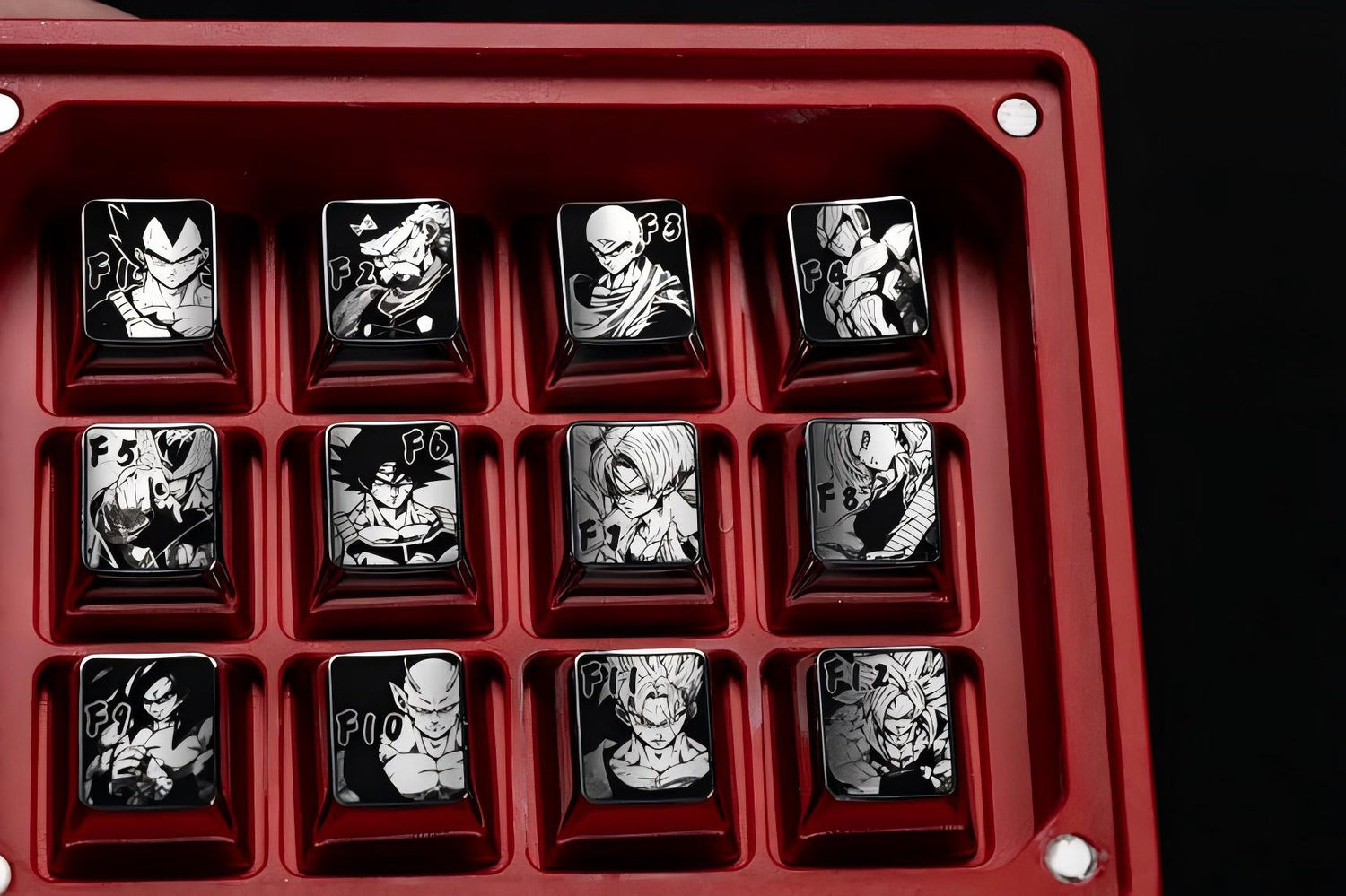 Dragon Ball series, titanium alloy personalized keycap set divided by region, metal customized decorative keycaps for anime and gaming peripherals.