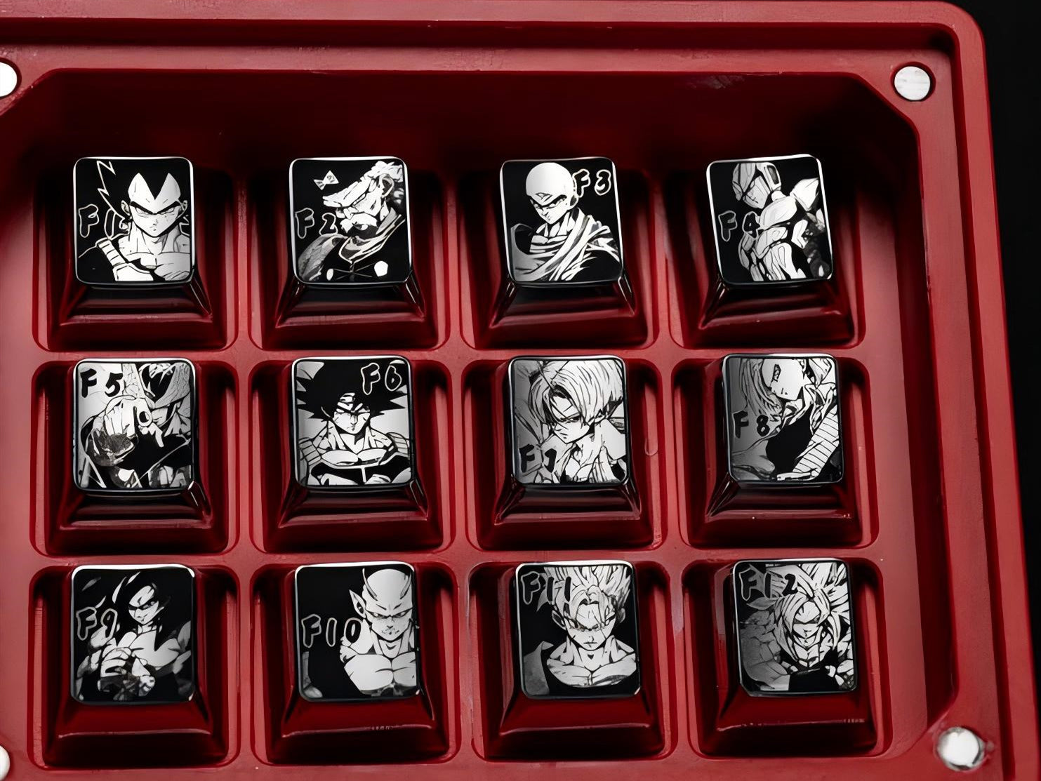 Dragon Ball series, titanium alloy personalized keycap set divided by region, metal customized decorative keycaps for anime and gaming peripherals.