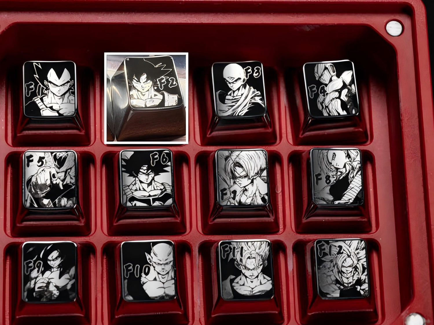 Dragon Ball series, titanium alloy personalized keycap set divided by region, metal customized decorative keycaps for anime and gaming peripherals.