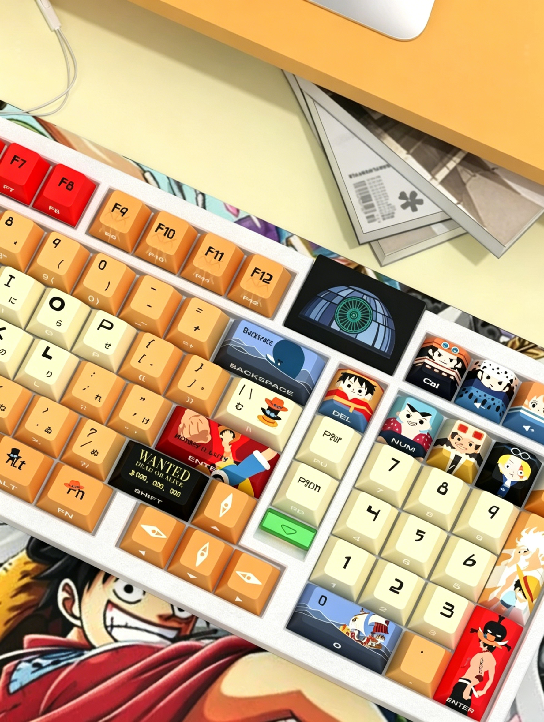 One Piece series, PBT material personalized keycap set, anime and games cultural creative decoration keycap set, compatible with 61/64/68/75/84/87/104 mechanical keyboard