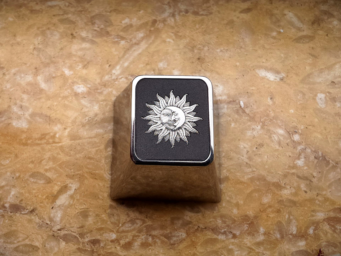 Sun and moon shining together, titanium alloy three-dimensional carved keycaps, personalized keycaps, decorative keycaps.