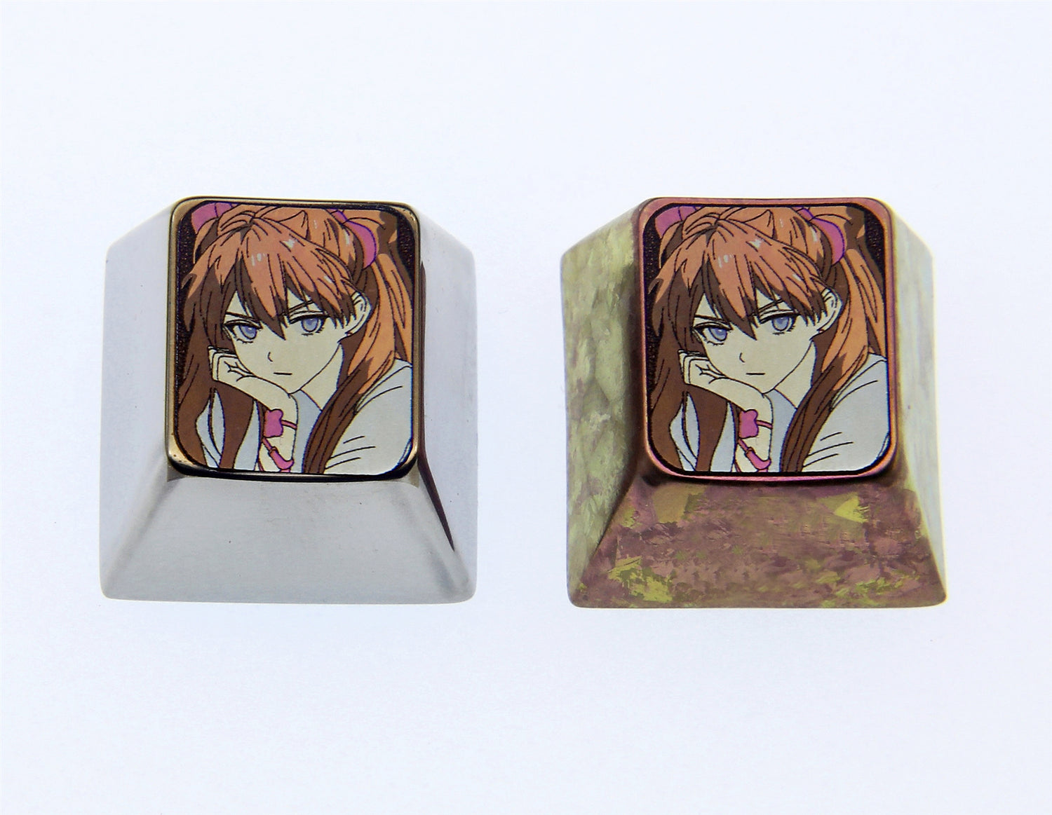 EVA, 1U Titanium Alloy Sad Asuka, Personalized Keycaps, Anime Character Metal Keycaps
