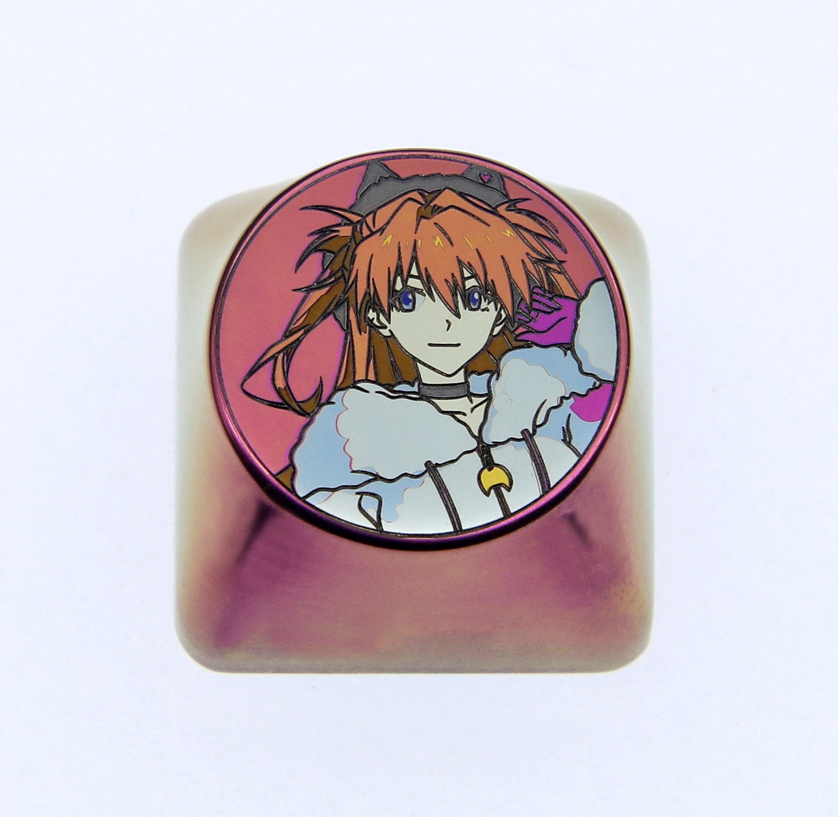 Winter Asuka, 1U titanium alloy round base personalized keycaps, decorative keycaps, anime character keycaps
