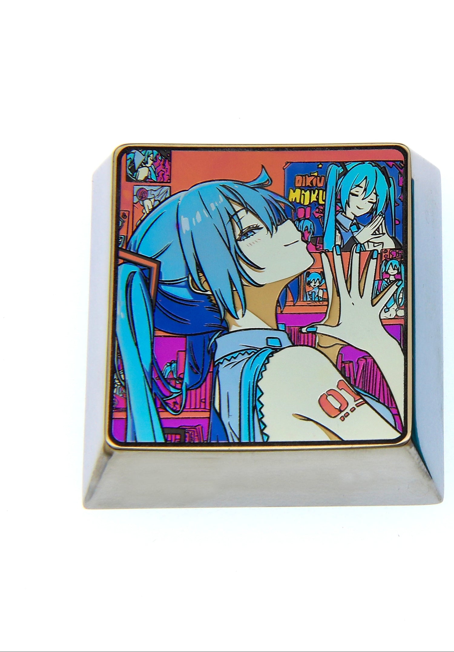 Hatsune Miku 4U titanium alloy personalized keycaps, metal decorative keycaps around animation and game music characters, and artistic carving keycaps