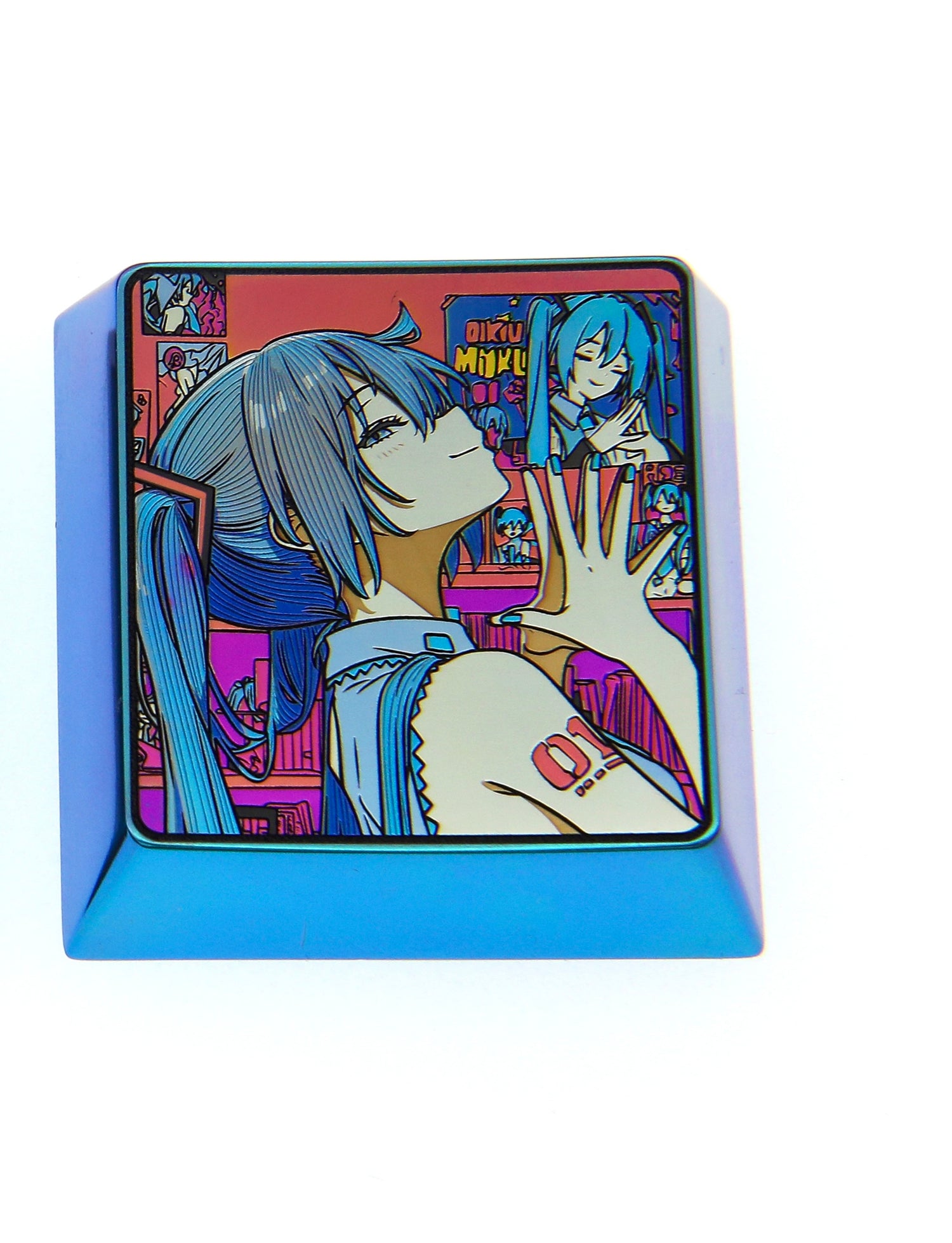 Hatsune Miku 4U titanium alloy personalized keycaps, metal decorative keycaps around animation and game music characters, and artistic carving keycaps