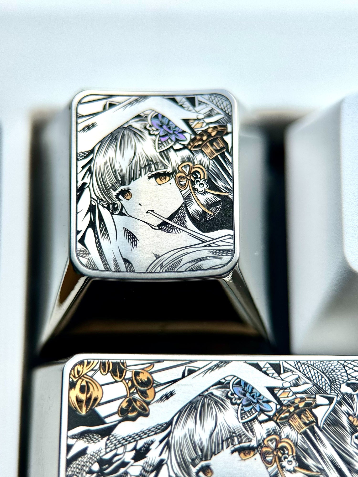 Kamisato Ayaka, 1U, 1.5U titanium alloy personalized keycaps, metal carved keycaps around anime and game characters