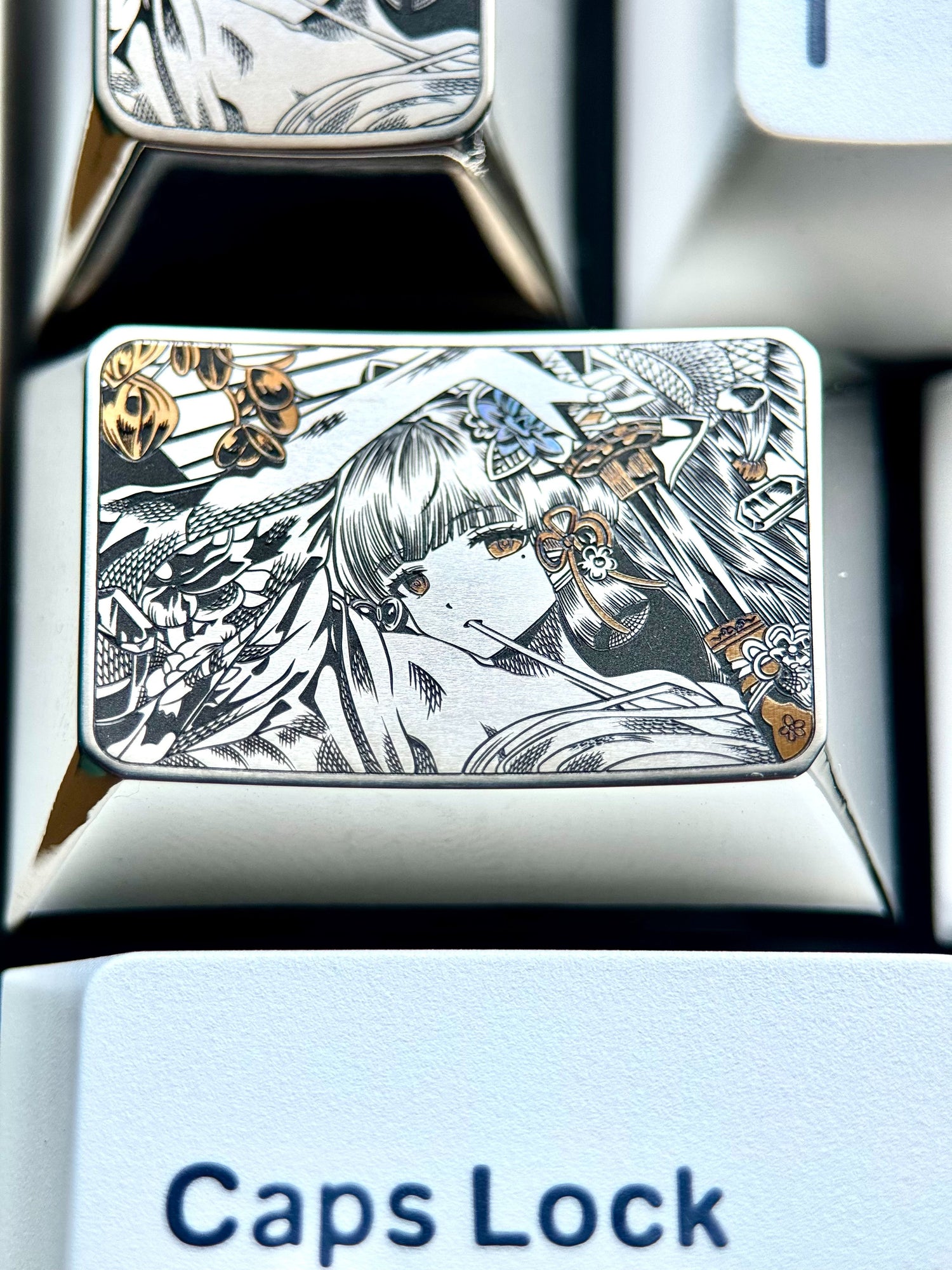 Kamisato Ayaka, 1U, 1.5U titanium alloy personalized keycaps, metal carved keycaps around anime and game characters