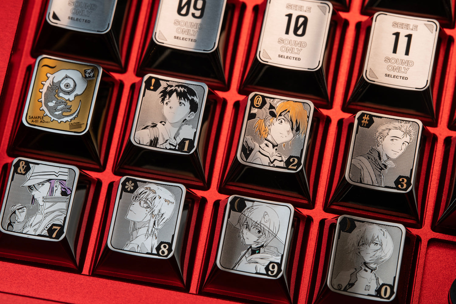 EVA themed series, titanium alloy personalized keycaps for digital and F-zone keycaps, metal carved decorative keycaps for anime and gaming peripherals.