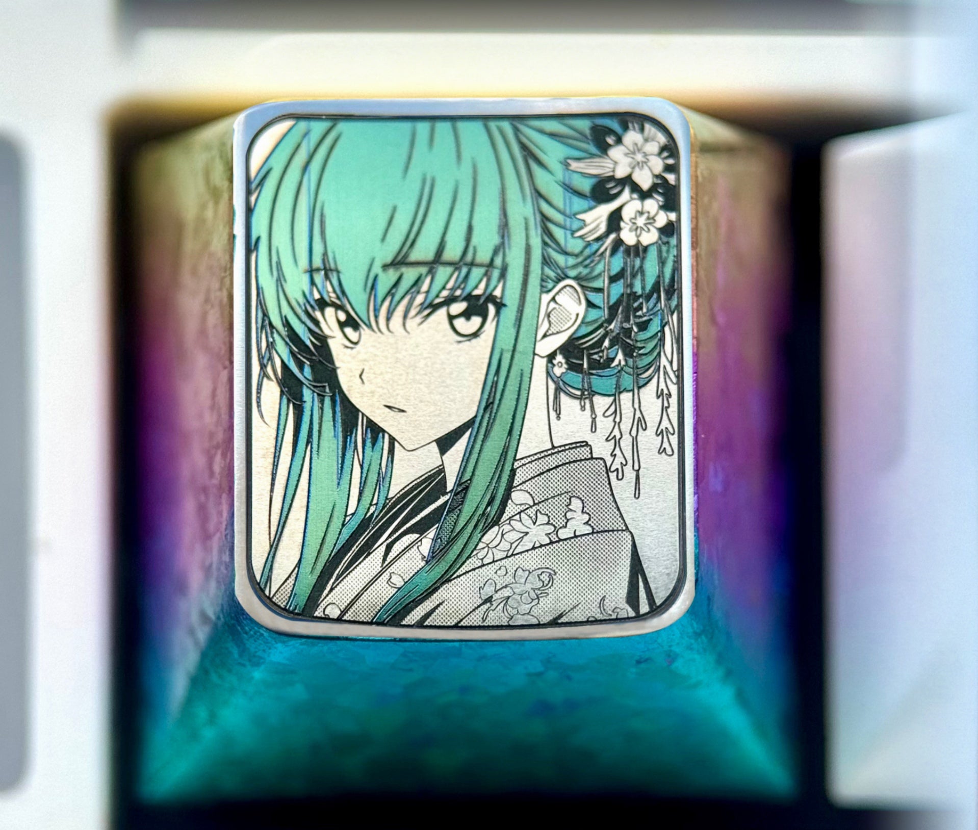 CODE GEASS Lelouch of the Rebellion, C.C., 1U/1.5U titanium alloy personalized keycaps, anime, gaming, cultural and creative metal keycaps