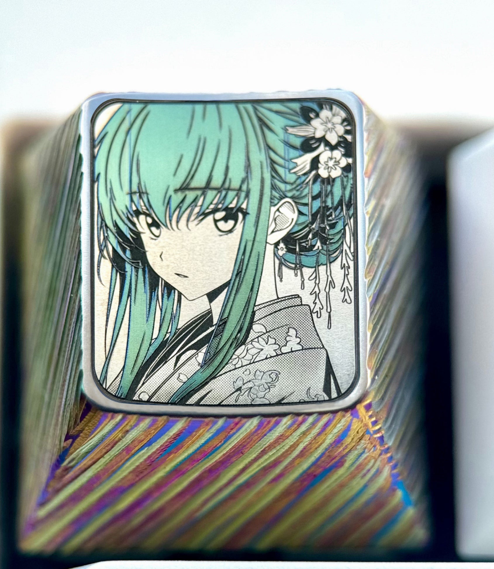 CODE GEASS Lelouch of the Rebellion, C.C., 1U/1.5U titanium alloy personalized keycaps, anime, gaming, cultural and creative metal keycaps